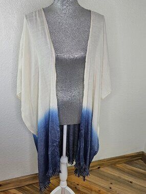 Umgee Ombré White and Blue Duster Wrap Cardigan NWOT SIZE M/L